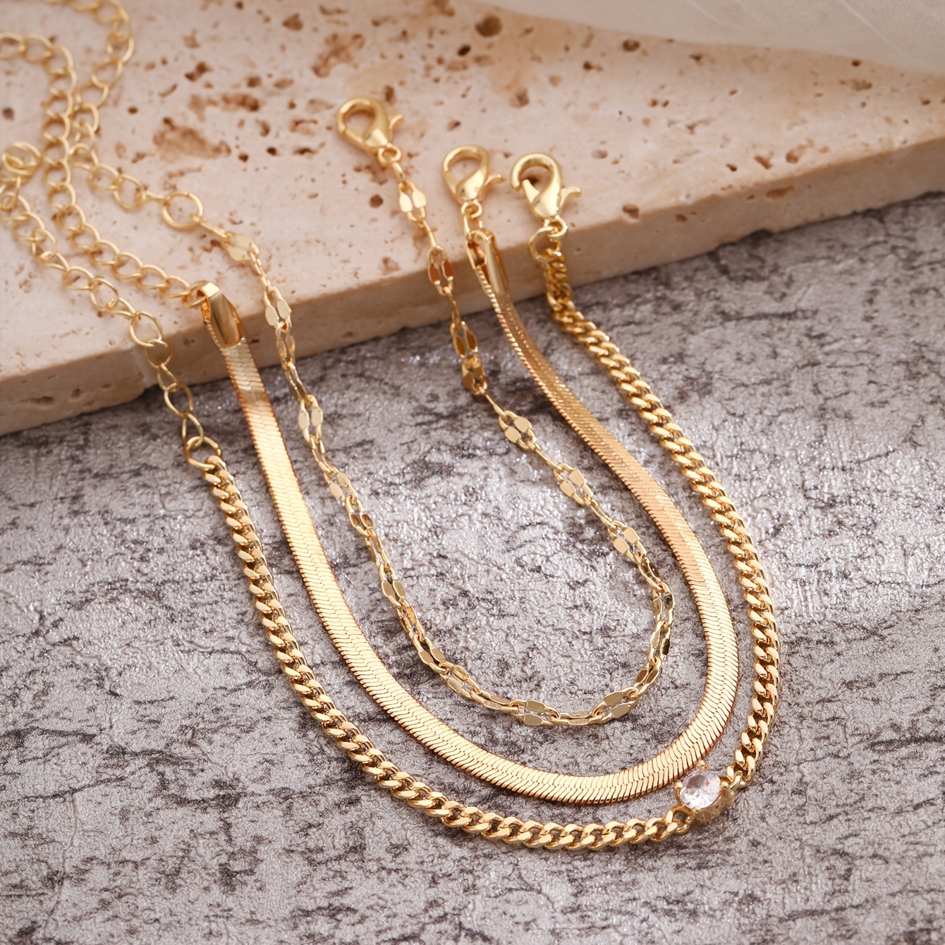 Fashion Pave Synthetic Zirconia Bangle Flat Chain Bracelet Set